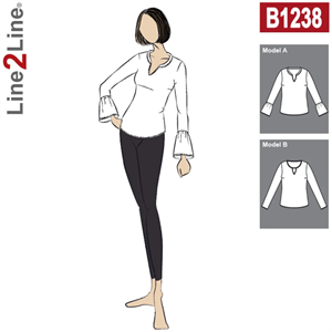 Line2Line snitmønster - B1238 Bluse med flæseærmer og krave